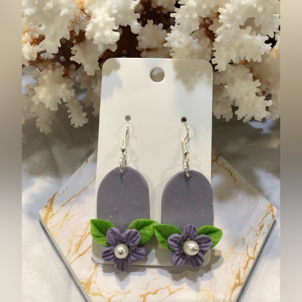 Purple and green clay earrings for all occasions